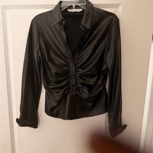 Zara Black faux leather Ruched Blouse